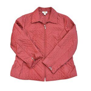 Talbots Quilted Puffer Jacket Full Zip Women 16 Red Dotted Holiday Light VTG